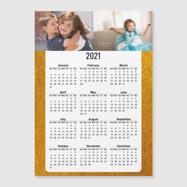 2021 Calendrier de l'année complète deux photos Or (Devant)