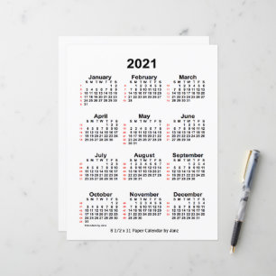2021 White 52 Week Calendar by Janz 8.5x11 Paper