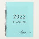 2022 Aqua Bleu Sarcelle Monogramme Nom Script<br><div class="desc">2022 Aqua Bleu Sarcelle Monogramme Ajoutez Votre Propre Nom Script Calendrier 2021 Mariage Événement Planificateur. Cela fait le parfait cadeau d'anniversaire 16 ans,  mariage,  douche de mariée,  anniversaire,  douche de bébé ou enterrement de vie de jeune fille pour quelqu'un qui aime le luxe glamour et les styles chics.</div>
