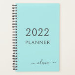 2022 Aqua Blue sarcelle Monogramme Nom Script<br><div class="desc">2022 Aqua Blue sarcelle Monogramme Ajoutez Votre Propre Nom Script Calendrier 2022 Planificateur de mariage. Cela fait le parfait 16ème anniversaire,  mariage,  douche de mariée,  anniversaire,  douche de bébé ou cadeau de fête bachelorette pour quelqu'un qui aime le luxe glamour et les styles chics.</div>