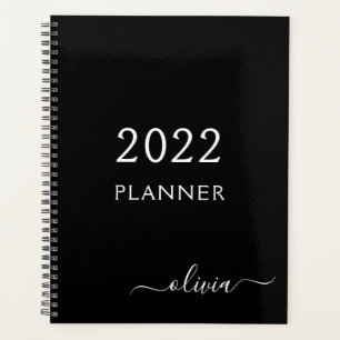 2022 Black White Girly Script Monogramme Nom Moder