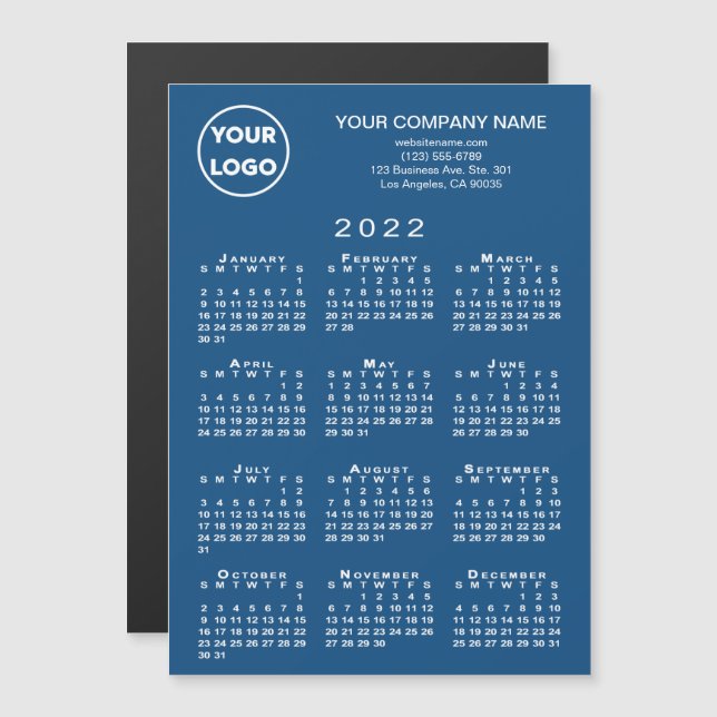 2022 Calendrier Business Logo Texte Blue Magnet Ca (Devant / Derrière)