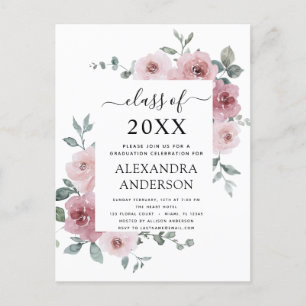 2022 Dusty Rose Pink Graduation Floral Invitation