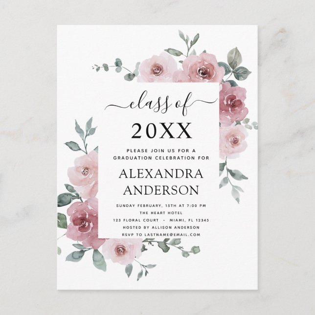 2022 Dusty Rose Pink Graduation Floral Invitation (Devant)