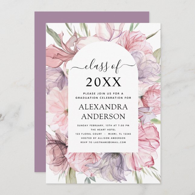 2022 Graduation Boho Dusty Rose Purple Invitation (Devant / Derrière)