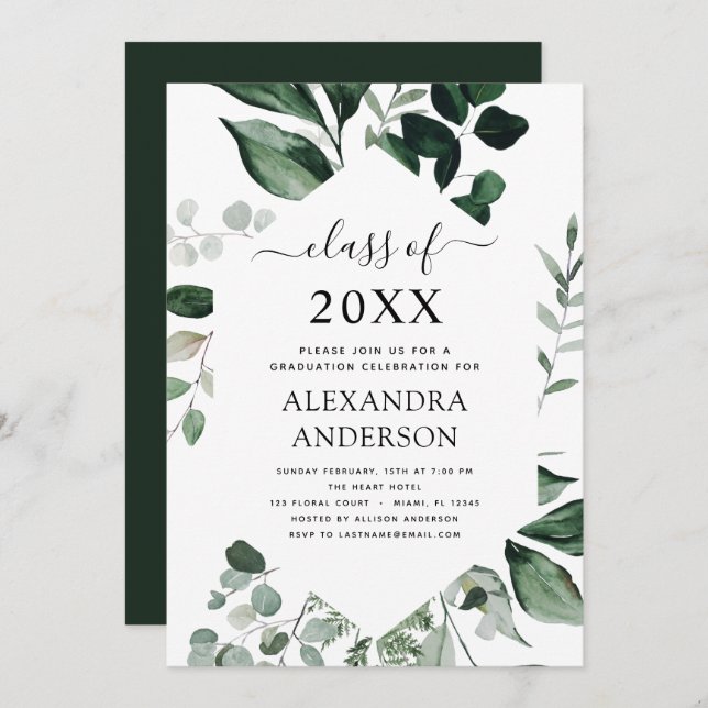 2022 Graduation Botanical Greenery Invitation (Devant / Derrière)