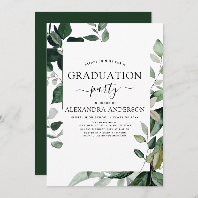 2022 Graduation Botanical Greenery Invitation (Devant / Derrière)