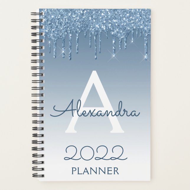 2022 Monogramme Paillettes Bleues Gouttes (Devant)