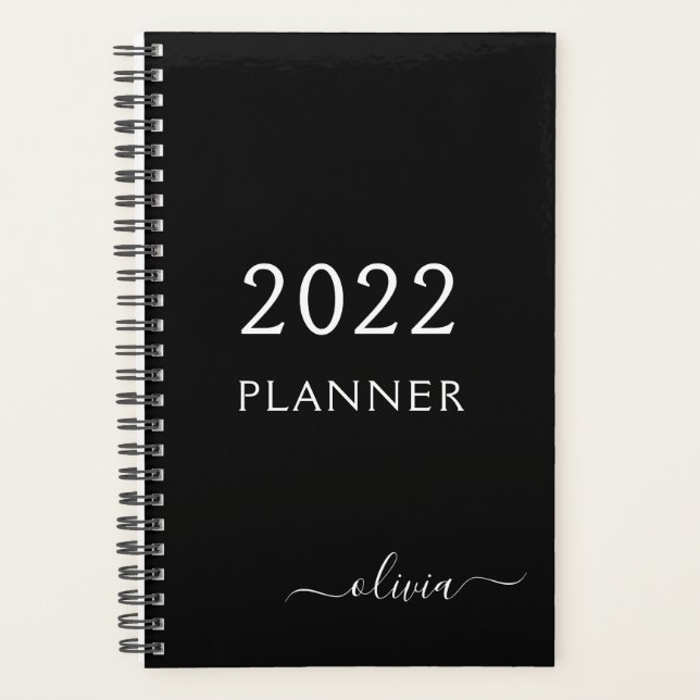 2022 Noir Blanc Script Monogramme Nom Moderne (Devant)