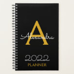 2022 Or Monogramme Noir Doré Élégant<br><div class="desc">2022 Or Monogramme Noir Doré Nom et Initial Carnet de Planning en Spirale. C'est le cadeau idéal pour un anniversaire des 16 ans, un mariage, une douche de mariée, un anniversaire de mariage, une baby shower ou une soirée d'enterrement de vie de jeune fille pour quelqu'un qui aime le luxe...</div>