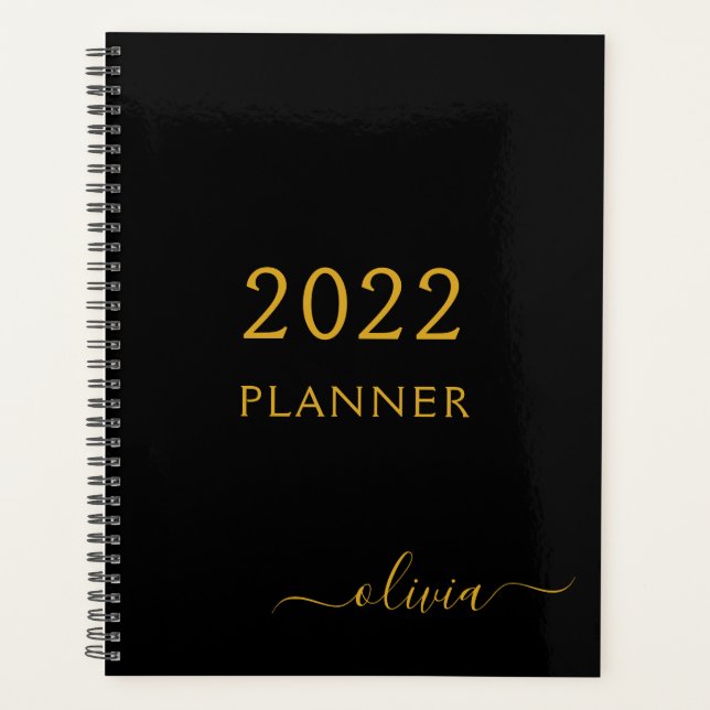 2022 Or noir Girly Monogramme Nom Moderne (Devant)