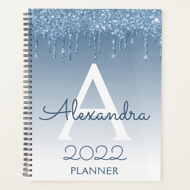 2022 Paillettes Bleues Gouttes Monogramme (Devant)