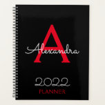 2022 Rouge Noir Monogramme Élégant<br><div class="desc">2023 Planificateur de cahier à spirale de monogramme rouge et noir. C'est le cadeau parfait pour un anniversaire des 16 ans, un mariage, une douche de mariée, un anniversaire, une douche de bébé ou une fête de bachelorette pour quelqu'un qui aime le luxe et les styles chics.</div>