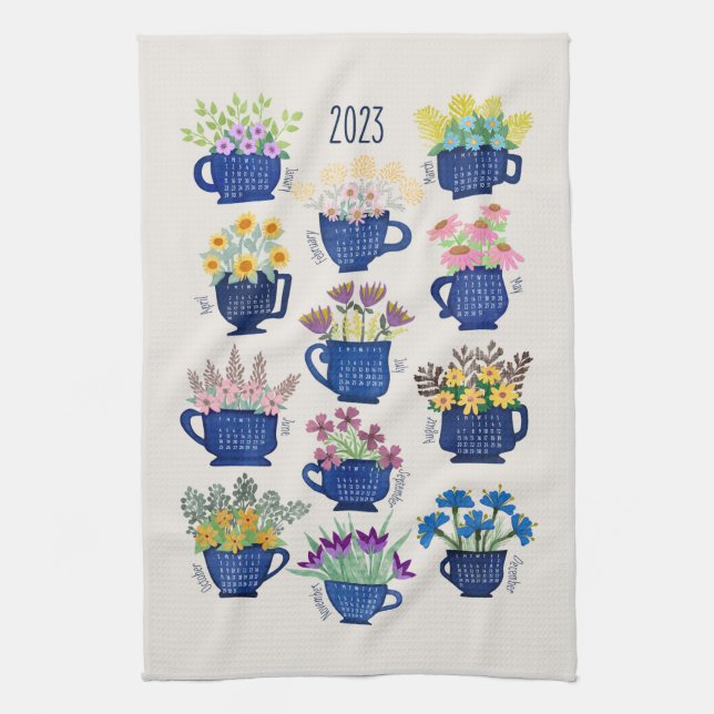 2023 Année Fleurs de serviettes de thé dans les ta (Vertical)