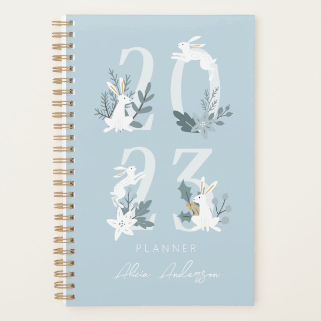 2023 Bleu hiver Floral & Volant Bunny Planner (Devant)