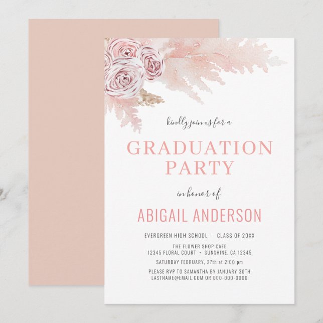 2023 Boho Graduation Floral Palms Girly Invitation (Devant / Derrière)