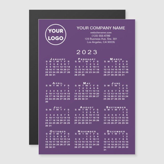 2023 Calendrier Business Logo Texte Purple Magnet (Devant / Derrière)