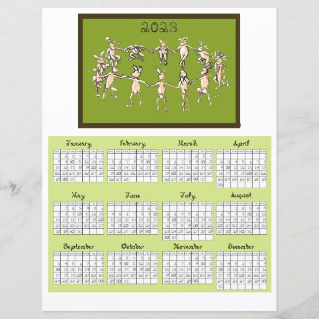 2023 Calendrier Fabric Font Rabbits Danser (Devant)
