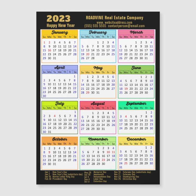 2023 Calendrier Gold Script Carte magnétique moder (Devant)