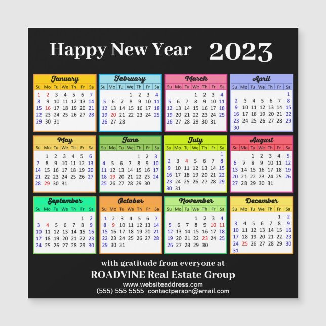 2023 Calendrier Gold Script sur Black Business Mag (Devant)