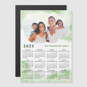 2023 Calendrier Magnet Famille Nom photo Vert Blan