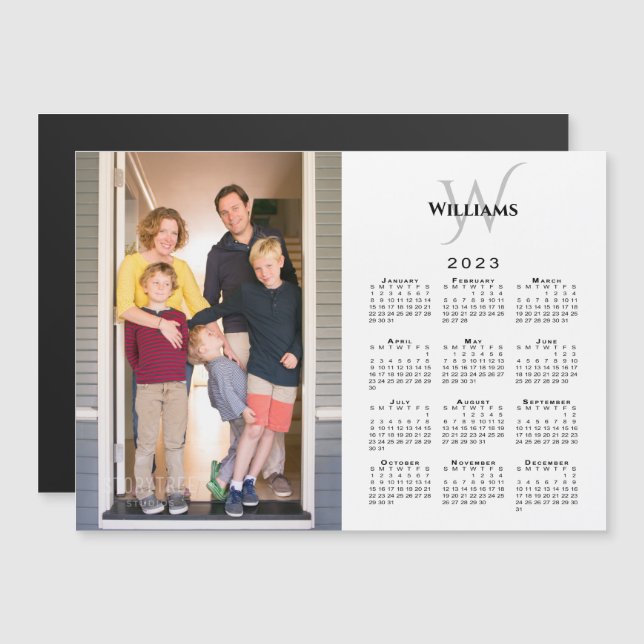 2023 Calendrier Personnalisé Photo Monogramme Nom  (Devant / Derrière)