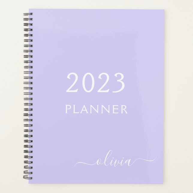 2023 Lavande Violet Script Monogramme Nom Moderne (Devant)