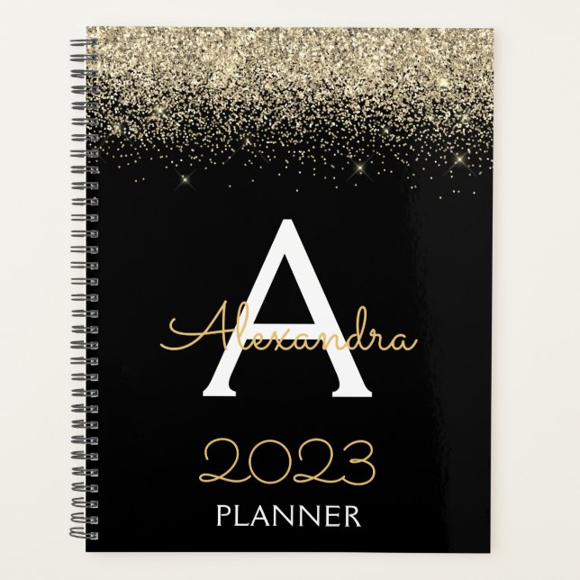 2023 Or Moderne Luxe Monogramme Paillettes Noir Or (Devant)