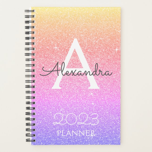 2023 Rainbow Pastel Glitter Sparkle Monogram (Devant)