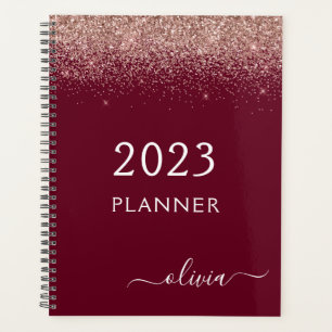 2023 Rose Gold Rose Burgundy Glitter Monogram