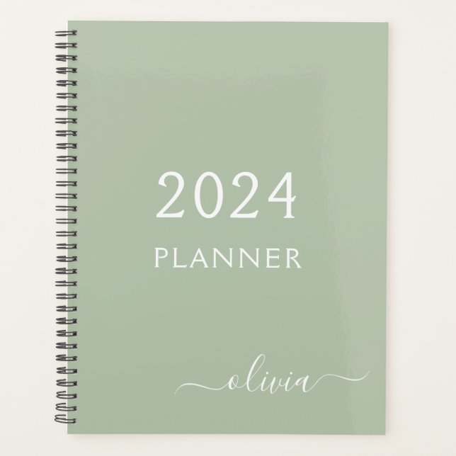 2023 Sage Green Script Monogram Name Modern (Devant)