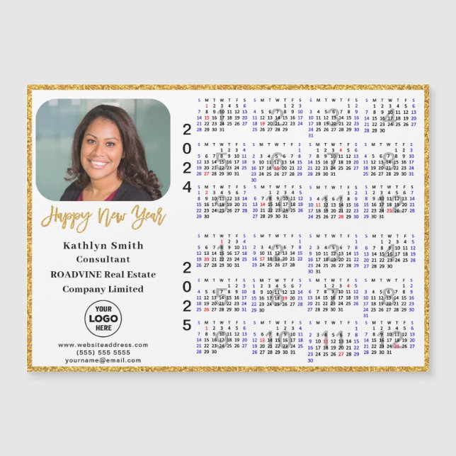 2024 2025 Calendrier Gold Entreprise Photo Magnéti (Devant)