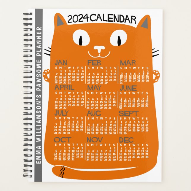 2024 Année Calendrier mensuel Mi-Siècle Orange Cha (Devant)