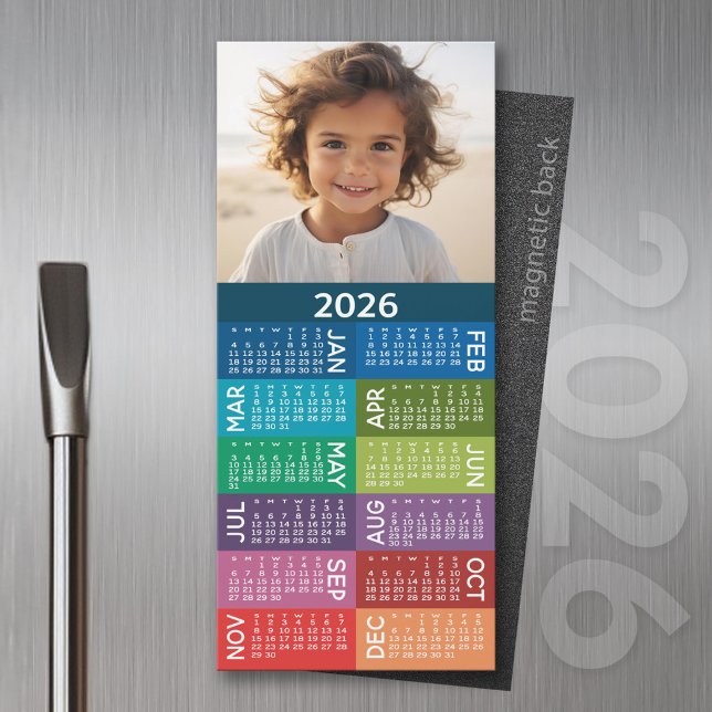 2024 Calendar 1 photo Collage Colorful Background (2026 Calendar Magnet for the Fridge or Home Office - Add a Photo for a Personal Touch)