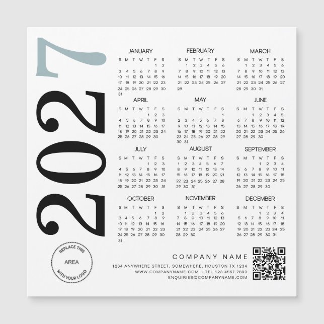 2024 Calendar Logo QR Code Blue Black Business (Devant)