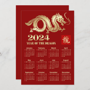 2024 Calendrier Année chinoise de la carte Dragon