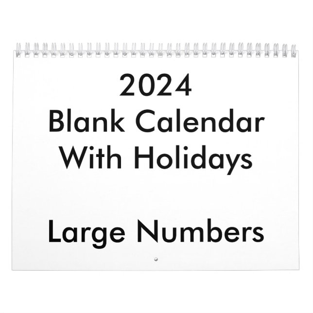 2024 Calendrier Blanc Avec Vacances Nombres Grands (Protection)