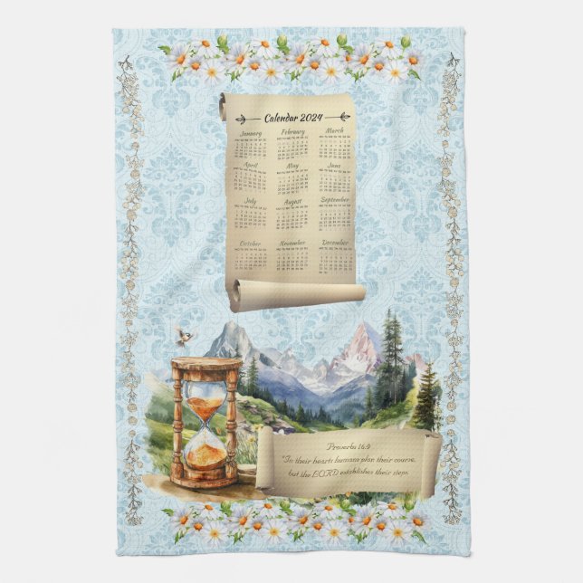2024 Calendrier Bleu Serviettes Alpes Montagnes Pr (Vertical)