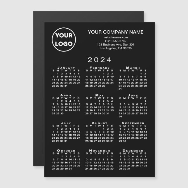 2024 Calendrier Business Logo Texte Black Magnet C (Devant / Derrière)