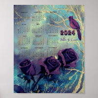 2024 Calendrier mensuel Poster Rose violet