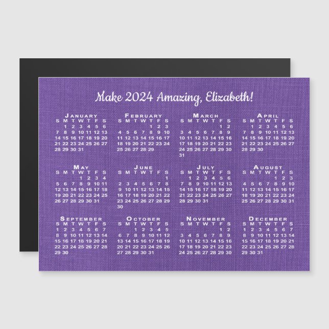 2024 Calendrier Motivation Nom personnalisé Purple (Devant / Derrière)