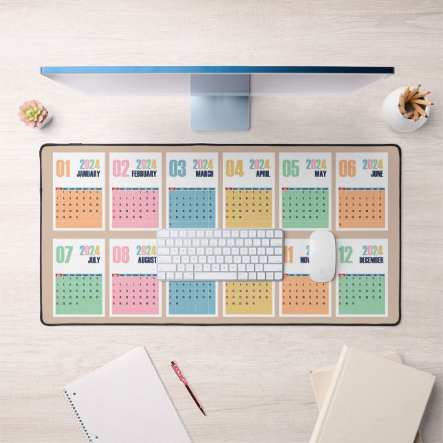 2024 Calendrier Pastel Coloured Unique Desk Mat (Bureau 1)