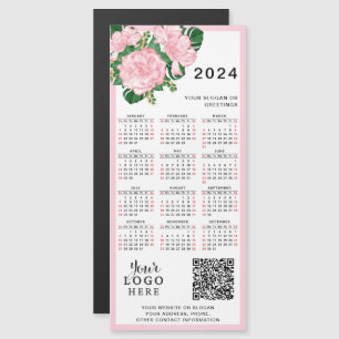 2024 Calendrier Rose Blanc Floral Logo Code QR