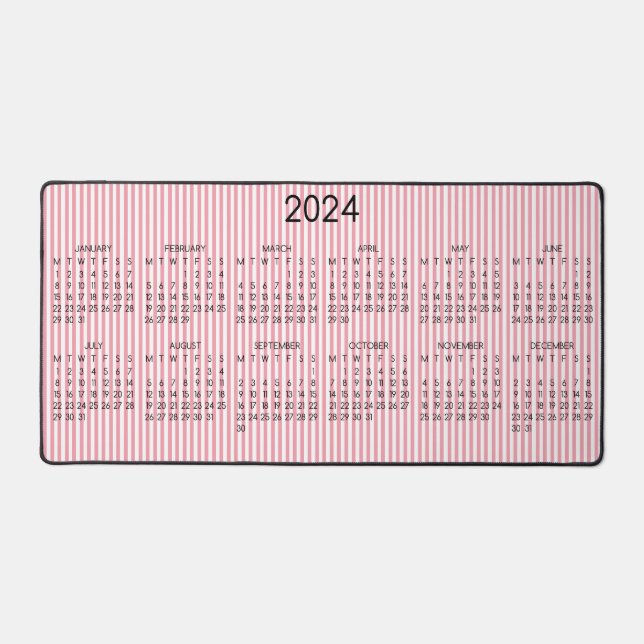 2024 Calendrier Rose blanc rayures Rose couleur (Recto)