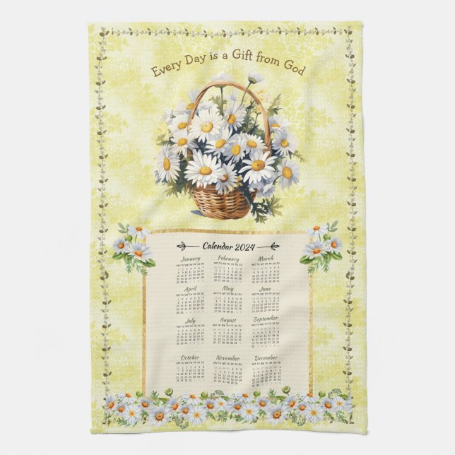 2024 Calendrier Serviette Jaune Daisy Don de Dieu (Vertical)