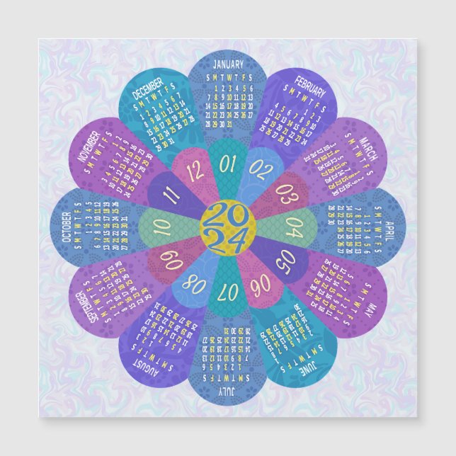 2024 Calendrier Unique Boho Purple Flower Magnet (Devant)