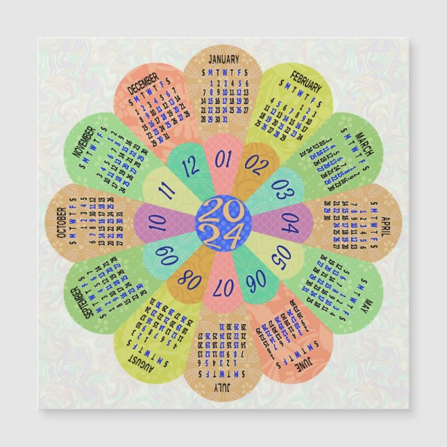 2024 Calendrier Unique Boho Retro Flower Magnet (Devant)