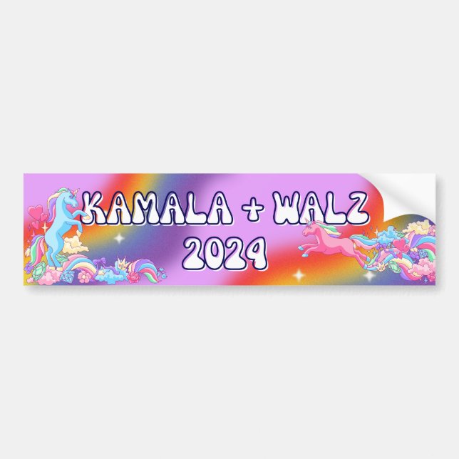 2024 Election Kamala + Walz Bumper Sticker Unicorn (Devant)