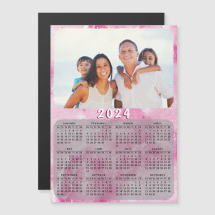2024 Fridge Magnet Calendrier Famille Photo Rose