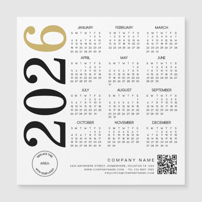 2024 Gold White Calendar Logo QR Code Business (Devant)